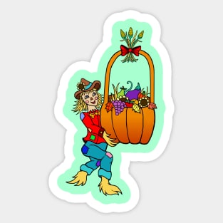 Scarecrow with Pumpkin Harvest Basket Sticker